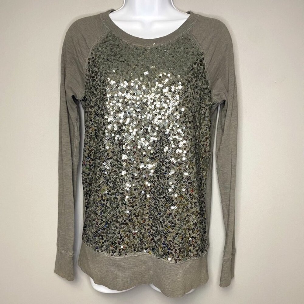 J. Crew Grey‎ Silver Sequin Front Long Sleeve Lightweight Women's Top Size S